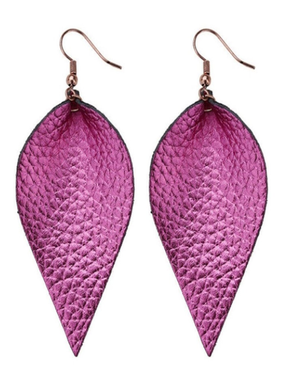 💲Sale 10/$15 ❤️ - Leather Leaf Teardrop Pink Purple Metallic Fishhook Earrings